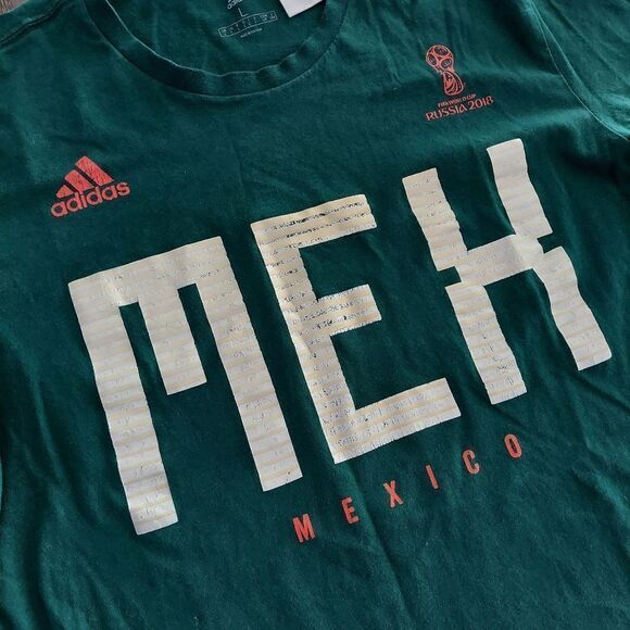 Men's Adidas Fifa World Cup Russia 2018 Mexico Big Logo Shirt Large Green - Picture 2 of 7